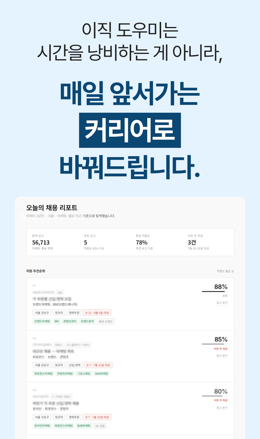 오늘의 채용 리포트 결과 화면 예시